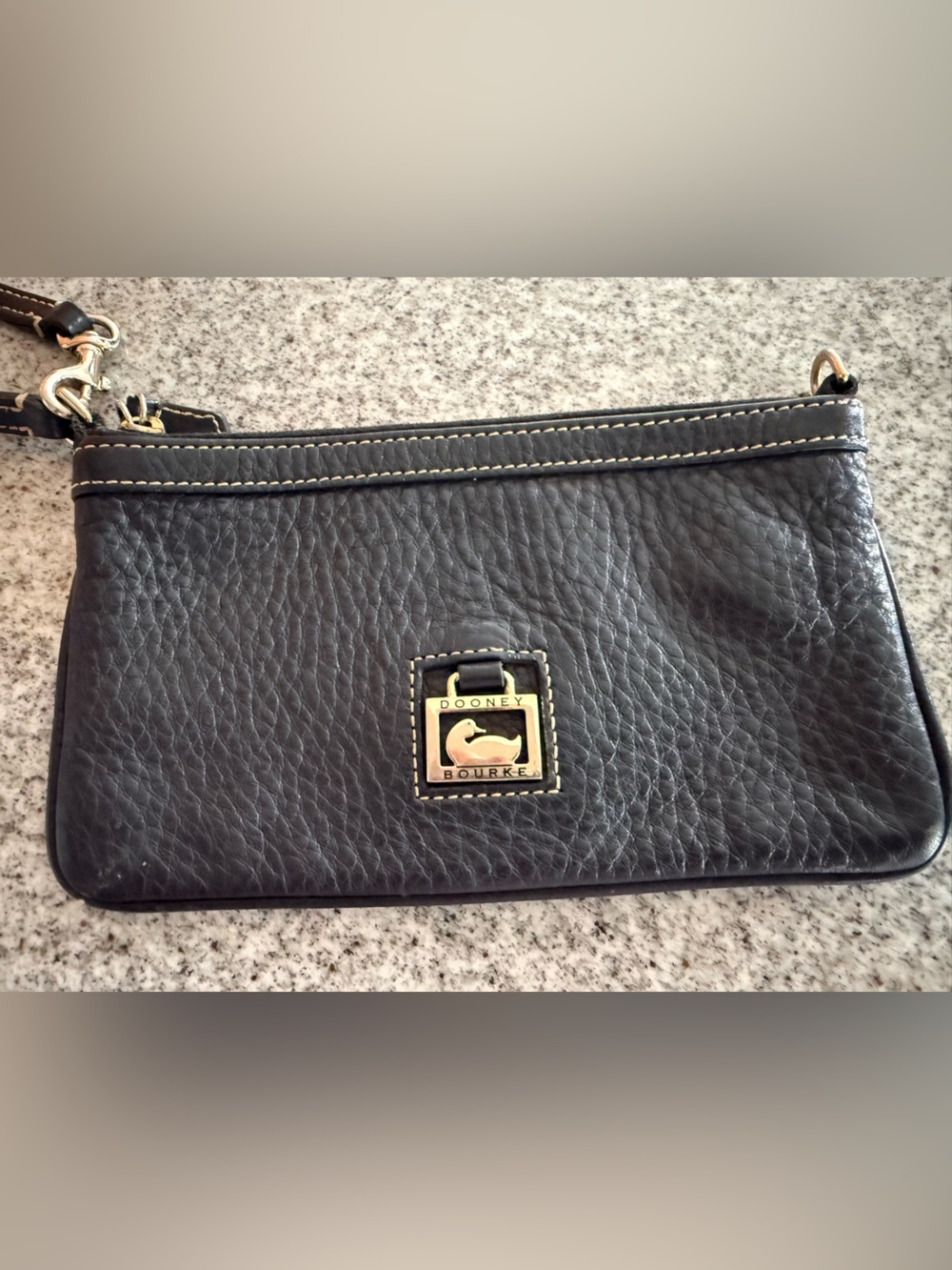 Dooney & Bourke Black Pebbled Leather Clutch with Gold Logo Plate